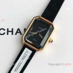 High Quality Replica CHANEL PREMIERE Black Velvet Textured Rubber Strap Black Face Dial Gold 18K Gold Plated Case Watch 19.7mm